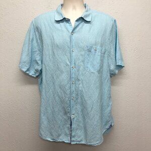Tommy Bahama Button Shirt Mens XL Blue White Striped Textured Linen Blend FLAW